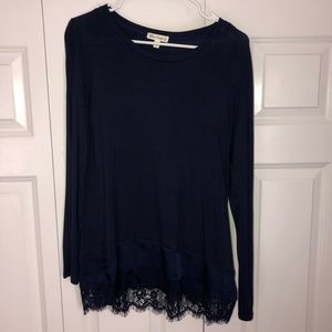 Long Sleeve Blue shirt with lace bottom